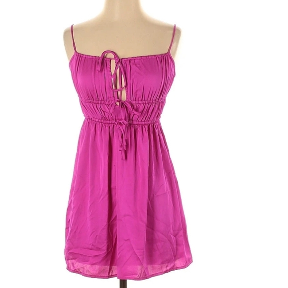 Free People Meant To Be Magenta Satin Tie-Front Mini Slip Dress ✨ Size XS - Picture 2 of 13